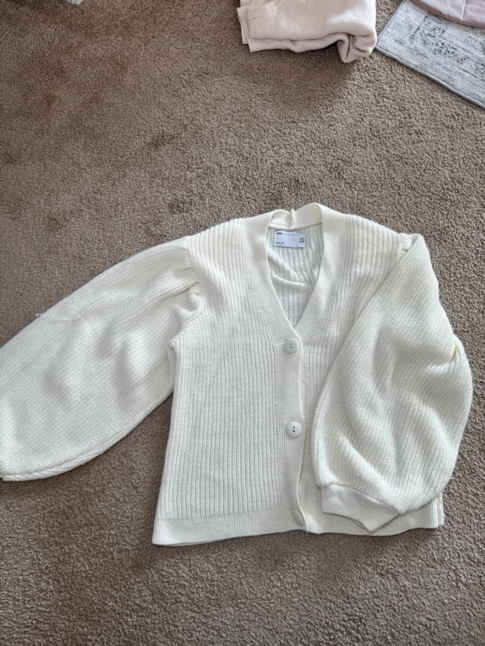 ASOS Cream V-Neck Button Cardigan with Balloon Sleeves